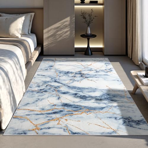 CRYPTOLITE Abstract Area Rug 4x6 Washable Rug with Non-Slip Backing Low Pile Area Rug Area Rugs for Living Room, Bedroom, Dining Room, Blue - color: Marble - Blue, size: 4' x 6' (Rectangular)