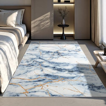 CRYPTOLITE Abstract Area Rug 4x6 Washable Rug with Non-Slip Backing Low Pile Area Rug Area Rugs for Living Room, Bedroom, Dining Room, Blue - color: Marble - Blue, size: 4' x 6' (Rectangular)