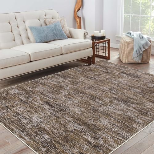 Bedroom Area Rug 4x6 Modern Abstract Area Rug Stain Resistant Small Living Room Rug Contemporary Dining Room Rug Non-Slip Solid Rug Aesthetic Accent Floor Carpet for Kitchen Office, Brown - color: Brown, size: 4' x 6' (Rectangular)