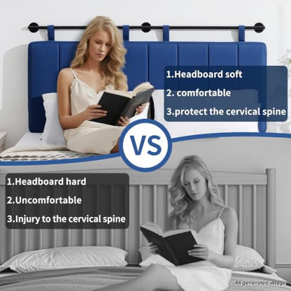 King Headboard Only, Wall Mounted Hanging Upholstered Bed Head Board | Modern Vertical Channel Design of Fine Linen, Elegant Dark Blue Fluted Headboard for Bedroom (Dark Blue, King Size ) - color: Linen/Blue, size: King