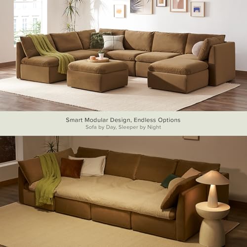mopio Oversized Modular Sectional Sofa with Fully Removable Covers and Storage, Convertible U, L-Shaped and Sleeper Sectional, Modern Couches with Ottoman Chaise (Hazelnut Velvet, 8 Seats, Sleeper) - color: [Gen 2] Hazelnut Velvet, size: 8 Seats, Sleeper