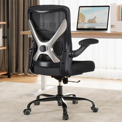 Office Chair: Mesh Ergonomic Desk Chair with 3D Lumbar & Swivel | 330LBS Computer Chair-Executive Task Chairs with Flip-up Arms Home Office Chairs Gaming Chair for Long Hours(Black-Pack of 2) - color: Black, size: Pack of 2