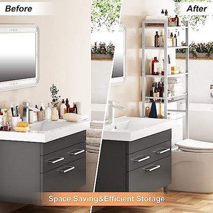Kalrin Over-The-Toilet Storage Rack, 4-Tier Bathroom Organizer Shelf Over Toilet with Adjustable Shelf and Basket, Freestanding Space Saver Bathroom Shelves Above Toilet for Room (Pure White) - color: Pure White
