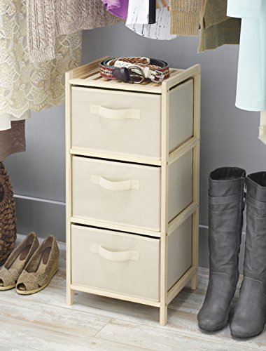 Whitmor 3 Drawer Wood Chest Organizer, Natural Pine Storage with Pull Out Fabric Bins, Easy Assembly, Compact Design for Bedroom Closet Nursery, 11.0"L x 10.0"W x 25.5"H