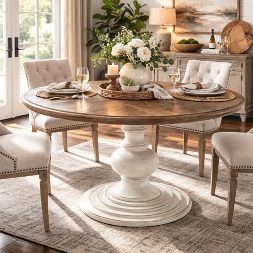 Starlight Canyon Home Brown Round Pedestal Dining Table with Wood Veneer and MDF Top, Ideal for Dining Room, Rustic or Modern Indoor Dining Spaces