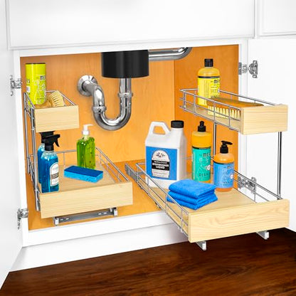 LYNK PROFESSIONAL® SELECT™ Pull Out Under Sink Kitchen Cabinet Organizer - 11.5 in. x 21 inch deep Drawer - Sliding Shelf Organizer and Undersink Storage Shelves - Lifetime Ltd. Warranty – Chrome - color: 11.5"W x 21"D Wood
