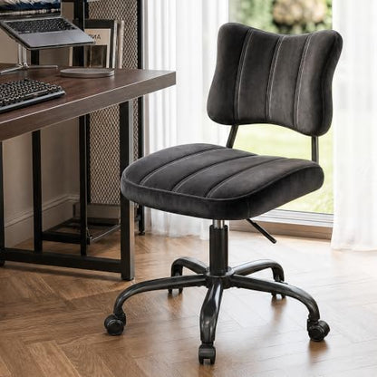 Homkdom Velvet Vanity Chair with Bow Backrest & Height Adjustable,Bedroom | Armless,360 Swivel,Silent Casters for Dressing Room & Living Room, Home Office,Make up,Reading,Black - color: Black