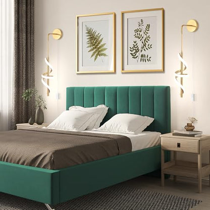 Modern Plug in Wall Sconces Set of Two,4500K Neutral Light Plug in Wall Light,Spiral Led Wall Lamp with Plug in Cord/Hardwire,Gold Indoor Sconce Wall Lighting Decor for Bedside Bedroom