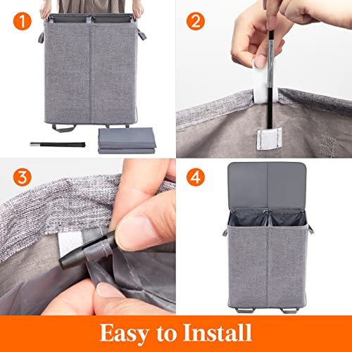 Lifewit Double Laundry Hamper with Lid and Removable Laundry Bags, Large Collapsible 2 Dividers Dirty Clothes Basket with Handles for Bedroom Laundry Room Closet Bathroom College, 155L Grey - color: Gray, size: 155L