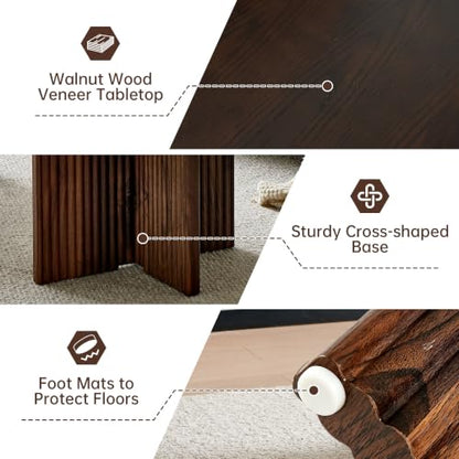 Round Fluted End Table, 19" Side Table, Modern Bedside Table, Mid-Century Modern Nightstand,Easy Assembly, for Small Spaces, Living Room, Bedroom, Walnut - color: Walnut, size: 19" Cross-leg Table
