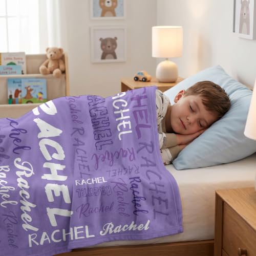 Personalized Blanket with Name, Custom Name Blanket Gifts for Kids Adults Boys Girls Teen, Soft Customized Fleece Flannel Throw for Bedroom Living Room, Birthday Christmas - color: Light Purple