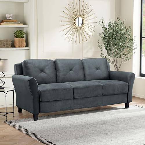 Studio Living Harrington 80.3" Sofa, Transitional Modern, Pocket Coil Comfort, Easy Assembly, Microfiber Fabric, Dark Grey - color: Dark Grey, size: Sofa