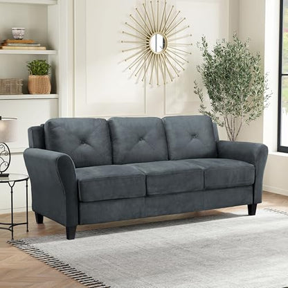 Studio Living Harrington 80.3" Sofa, Transitional Modern, Pocket Coil Comfort, Easy Assembly, Microfiber Fabric, Dark Grey - color: Dark Grey, size: Sofa
