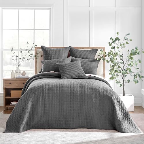 Levtex Home Mills Waffle Twin Bedspread Set (84x104in) with 1 Pillow Sham (26x20in) - Charcoal - 100% Cotton Twin Size Bedspread Set - Lightweight, Soft, Pre-Washed - color: Charcoal, size: Twin Bedspread