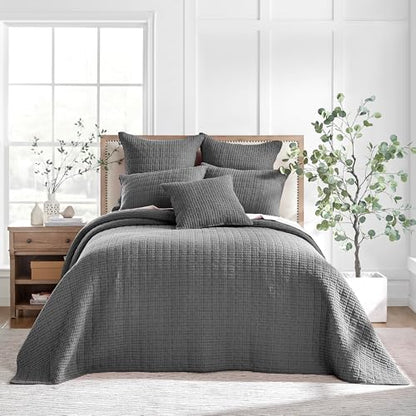 Levtex Home Mills Waffle Twin Bedspread Set (84x104in) with 1 Pillow Sham (26x20in) - Charcoal - 100% Cotton Twin Size Bedspread Set - Lightweight, Soft, Pre-Washed - color: Charcoal, size: Twin Bedspread