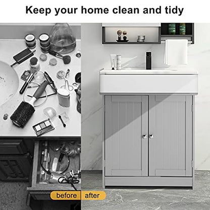 Bonnlo Pedestal Under Sink Storage Bathroom Vanity with 2 Doors Traditional Bathroom Cabinet Space Saver Organizer 23 5/8" x 11 7/16" x 23 5/8" (L x W x H) (Grey) - color: Grey