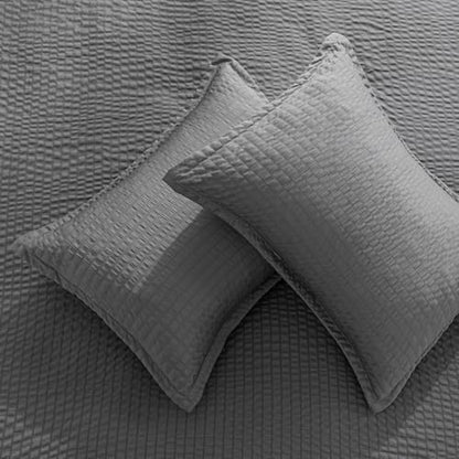 Amazon Basics Duvet Cover Set with Jacquard Geometric Pattern, 3-Piece with 1 Duvet Cover and 2 Pillow Shams, Comforter Not Included, Full, Dark Gray - color: Dark Gray, size: Full