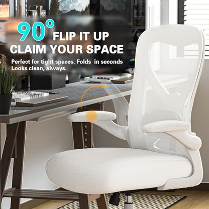 Ergonomic Home Office Chair, 4-Way Lumbar, Thick Cushion, 330LBS | Adjustable Lumbar (up/down/in/out), Rocking Mesh Back, Flip-up Arms, Easy Assembly, Ideal for home offices & small workspaces - color: White+marble