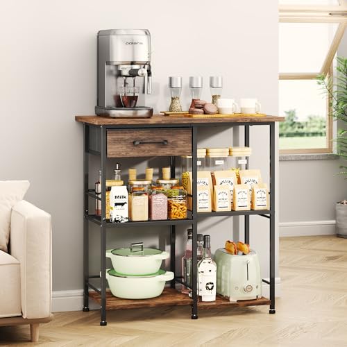SWTYMIKI Bakers Rack with Storage - Coffee Bar Cabinet Organizer, Coffee Station for Kitchen Dining Room, Microwave Stand with Adjustable Feet, Espresso - color: Espresso, size: Coffee Station with Large Panel