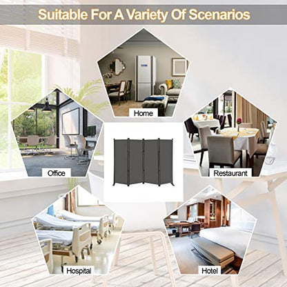 MAYOLIAH 4 Panel Room Divider Screen 6Ft Tall Foldable Privacy Dividers | The room divider is advised to use inside the room, NOT OUTDOORS in case it doesn't stand well under windy weather. - color: Grey, size: 4 Panel