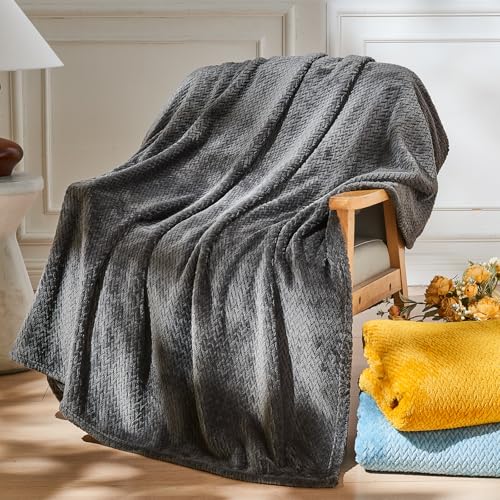 NEWCOSPLAY Fleece Leaves Pattern Throw Blanket, Dark Grey, 50"x60" | Super Soft Throw Blanket, Lightweight Cozy Bed Sofa Blanket, Premium Silky Flannel Fleece, Travel Blanket for All Season Use - color: Dark Grey, size: Throw(50"x60")