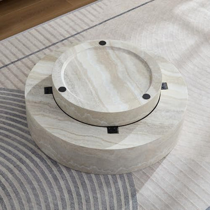 35.43" Round Faux Marble Coffee Table with Base (35.43" x 11.81") | Center Table, Concrete Coffee Table, Travertine Accent Table, Living Room Furnitures, Mars Pattern, Easy to Assembly - color: Mars,ø35.43" X 11.81"