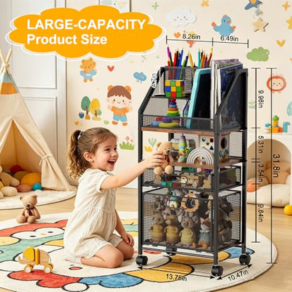 Rolling Cart with Drawers Metal Moving Craft Storage Cart with Lockable Wheels Wood&Mesh Rolling Utility Organizer Filing Cabinets for Home Office Classroom Organization(31 * 15 * 10 Inch)