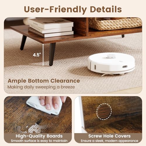 GOFLAME Wood Coffee Table, 2-Tier Mid Century Modern Center Table with 2 Open Storage Compartments & Metal Legs, Rectangular Accent Tea Tables for Living Room, Home Office, Apartment, Rustic Brown - color: Rustic Brown