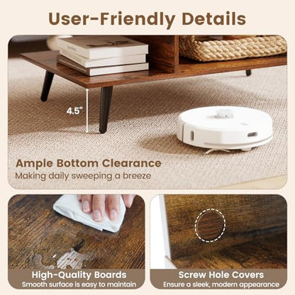 GOFLAME Wood Coffee Table, 2-Tier Mid Century Modern Center Table with 2 Open Storage Compartments & Metal Legs, Rectangular Accent Tea Tables for Living Room, Home Office, Apartment, Rustic Brown - color: Rustic Brown