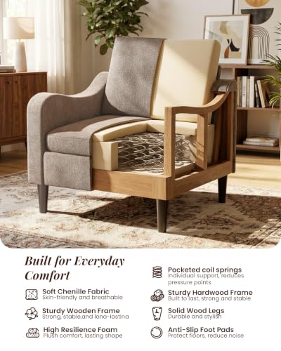 Accent Arm Chair – Light Brown, Upholstered Scooped Comfy Reading Chair for Living Room, Bedroom, Apartment, Waiting Room - color: Light Brown, size: 33.1"x29.53"x29.92"(1pcs)
