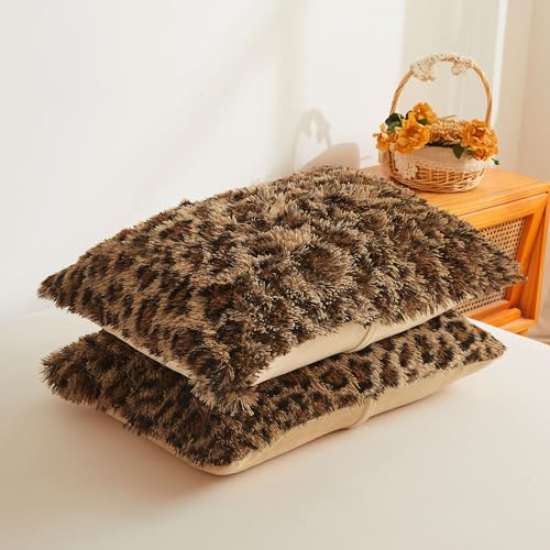XeGe Cheetah Print Fluffy Faux Fur Duvet Cover Set, Twin, Leopard Brown | 2 Pieces Shaggy Farmhouse Fuzzy Bedding Set(1 Faux Fur Leopard Print Comforter Cover + 1 Furry Pillowcase), Zipper Closure - color: Cheetah Print Brown, size: Twin