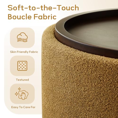 Zihanhome 30 Inch Round Storage Ottoman, Ottoman Coffee Table with Lift Off Lid, Boucle Modern Ottomans with Storage for Living Room, Bedroom, Apartments (Yellow) - color: Yellow