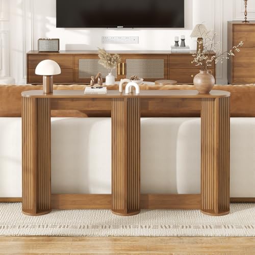 55 Inch Small Narrow Console Table Behind Couch, Mid-Century Modern Fluted Skinny Entryway Table, Slim Sofa Table for Hallway, Living Room, Wood, Brown, Walnut - color: Walnut-55 Inch