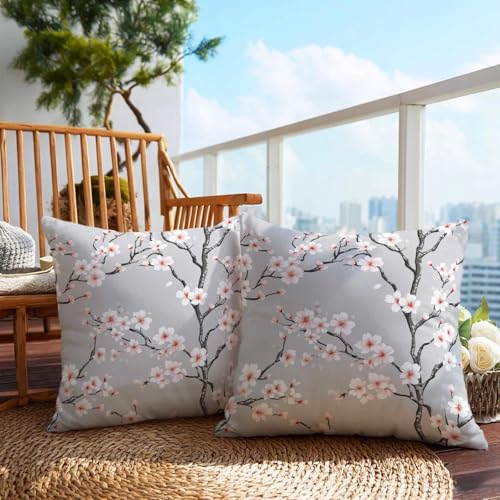 Firmiso Cherry Blossom Throw Pillow Covers 18x18 Set of 2 | Minimal Floral Decorative Cushion Covers for Sofa Couch Bed | Elegant Spring Home Decor Pillow Cases - color: Cherry Blossom