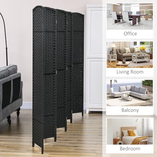 HOMCOM Room Divider 8 Panel Privacy Screen 5.6' Tall Wall Partition Black | Freestanding Partition, Home Office, Bedroom - color: Black, size: 8 Panel