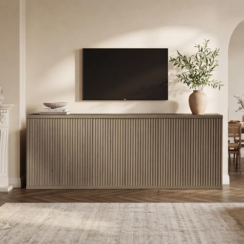 SICOTAS Buffet Cabinet with Storage Sideboard Cabinet with Doors & Shelves | Accent Sideboard Modern Credenza Fluted Storage Cabinet Mid Century Media Console for Living Room Kitchen Dining Hallway - color: Grey Alder, size: 3 Pieces