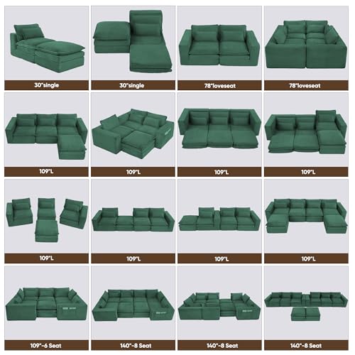 78" Boneless Couch Loveseat, Modular Sectional Sofa 2 Deep Seat Corduroy Pull Out Sleeper Sofa Bed Couch for Living Room Apartment No Assembly 78" loveseat-Green - size: 78"loveseat