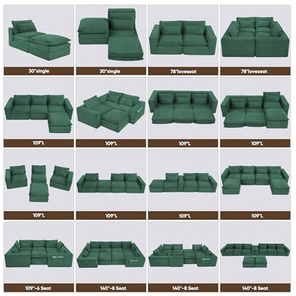78" Boneless Couch Loveseat, Modular Sectional Sofa 2 Deep Seat Corduroy Pull Out Sleeper Sofa Bed Couch for Living Room Apartment No Assembly 78" loveseat-Green - size: 78"loveseat