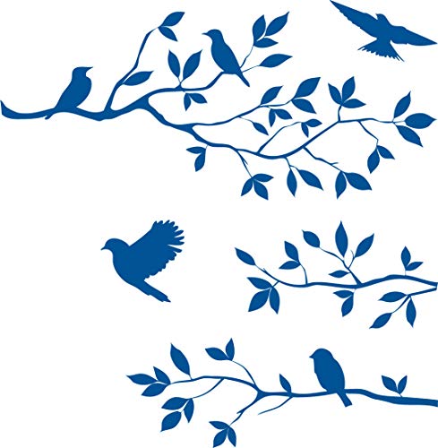 Picniva Blue 16'' X 24'' Burnish Birds & Blossoms Vinyl Wall Decal Art Décor - color: Blue, size: 16'' X 24''