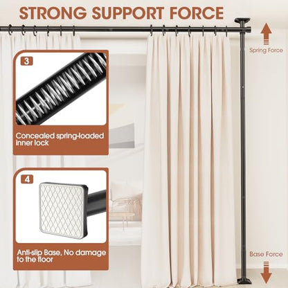 SUNALLY Room Divider Curtain Rod, No Drilling Room Separator for Space Partition Adjustable 4-10ft(H) 28-70inch(W) Heavy Duty Temporary Wall Divider Floor to Ceiling Tension Rod, Black | No Drilling Temporary Wall Divider for Space Partition,Adjustable He