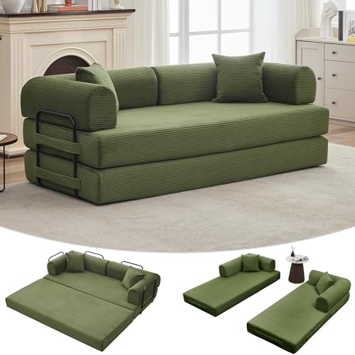 GarveeHome 79" Convertible Sleeper Sofa Bed Couch, 4-in-1 Boneless Corduroy Folding Sofa Bed with Pillow & Fixed-Shape, Floor Mattress Couch Loveseat for Living Room Apartments - No Assembly, Green - color: Corduroy | Green
