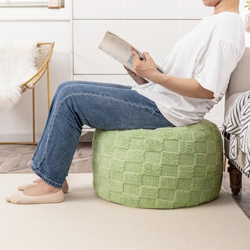 Poofieotto Round Pouf Ottoman,Foot Rest,Hassock,Foot Stool,Green,20x14In | Footstool Ottoman,Stuffed Pouf Ottoman,All-One Foam Filler,Foot Rest,Bean Bag Chair,Floor Pouf Storage Solution,Wedding Party - color: Grass Green