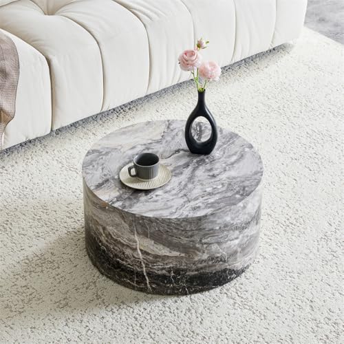 Round Coffee Table Living Room Table - Modern Faux Marble Design with Wood Accents in Grey,No Assembly Required - Ready to Use,Space-Saving - color: 24'' Marble Gray, size: 24'' Round Coffee Table