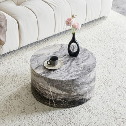 Round Coffee Table Living Room Table - Modern Faux Marble Design with Wood Accents in Grey,No Assembly Required - Ready to Use,Space-Saving - color: 24'' Marble Gray, size: 24'' Round Coffee Table