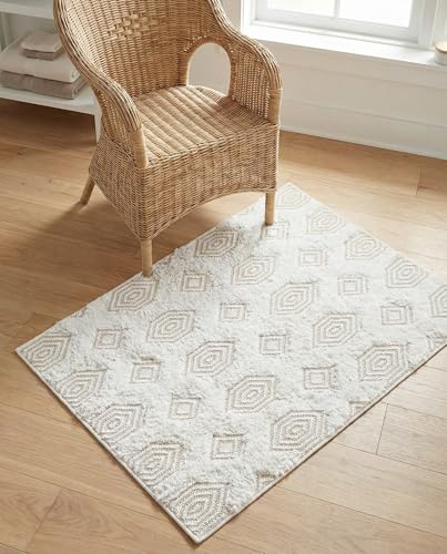 Rugs.com - Sabrina Soto Casa Rug – 2' 3 x 3' Beige Textured Cotton Rug – Modern Geometric Design for Entryways, Bedrooms, and Offices - color: Beige, size: 2' x 3' (Rectangular)