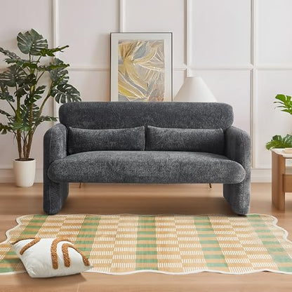 59" W Upgrade Lambswool Fabric Loveseat Sofa, Modern Love seat Couch, Solid and Easy to Install, Upholstered 2-Seater Couch for Bedroom, Apartment, Living Room - color: Dark Gray, size: 30.31"D x 59.08"W x 31.5"H