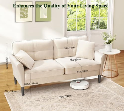 Loveseat Sofa, 69" Love Seat Couches, Velvet Small Couch, White Couch | Comfy Velvet, 69" Spacious Seating, Tool-Free Setup, 700 LBS Load Bearing, Modern Couch, Sofas for Living Room, Bedroom Couch - color: White, size: 69"