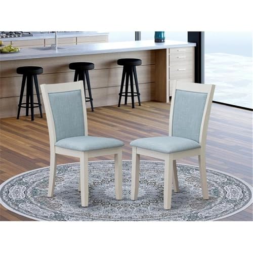 East West Furniture MZC0T15 Monza Parsons Dining Chairs - Baby Blue Linen Fabric Padded Chairs, Set of 2, Wirebrushed Linen White - color: Mzc0t15