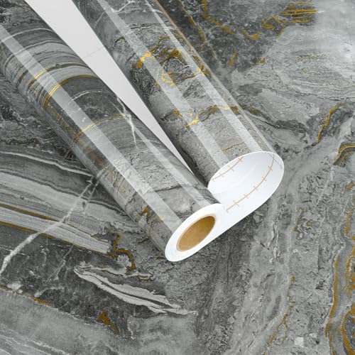 Black Gold Marble Contact Paper Peel and Stick Countertops | 15.7"×78.7" Black Marble Wallpaper Self Adhesive Countertop Contact Paper Waterproof for Cabinets Backsplash Bathroom Walls