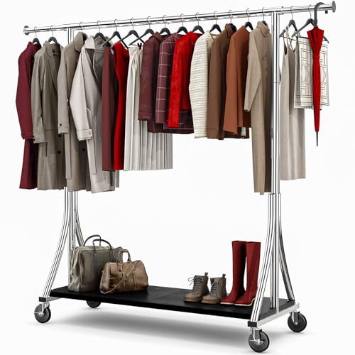 MAXLEAD Clothes Rack, Clothing Rack with Wood Shelves 500 LBS Heavy Duty Garment Rack for Hanging Clothes Portable Closet Sturdy Coat Rack for Bedroom, Living Room, Laundry, Balcony, Silver | Heavy Duty Garment Rack, Easy Assemble Portable Closet Sturdy C